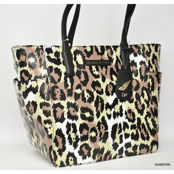 Diane Von Furstenberg Ready To Go Pocket Tote Shopper Bag Leopard Nwt $195 - Picture 3 of 7
